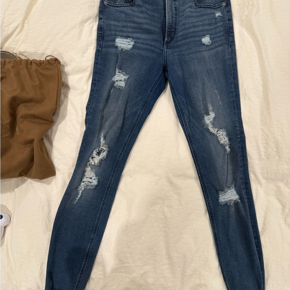 Express Dark Blue Distressed Skinny Ankle Jeans